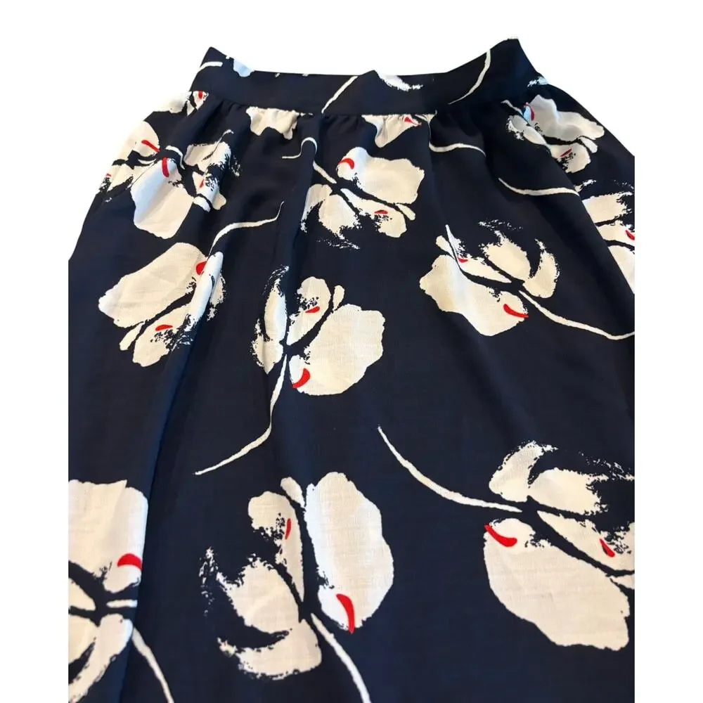 Jacqueline de Yong Navy Blue White Flower Midi Skirt Size 36/4